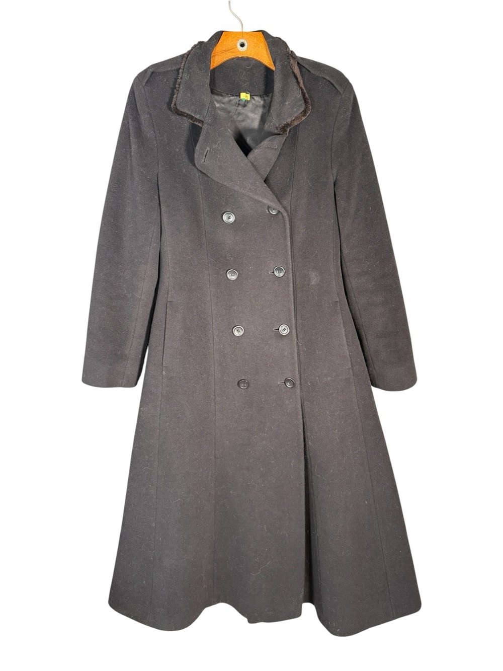 Vintage Angora Black Maxi Coat Classic Minimalist Feminine S - Picture 7 of 15